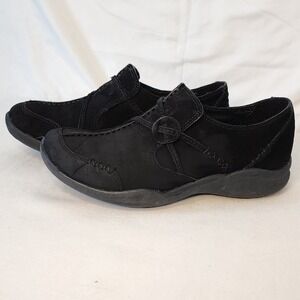 Clarks Leather Upper Slip On Casual Comfort Loafers Shoes Black 6.5M